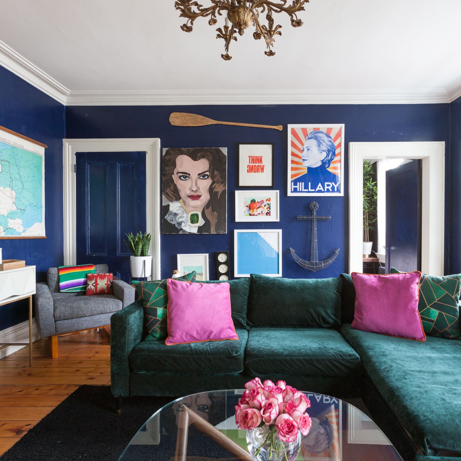 Living room deals with blue walls